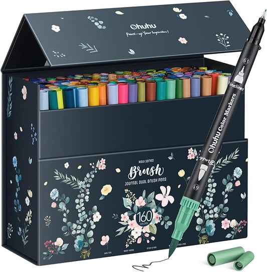 Ohuhu Adult Coloring Book Markers 160 Color Dual Tip Water-Based-Maui-Black