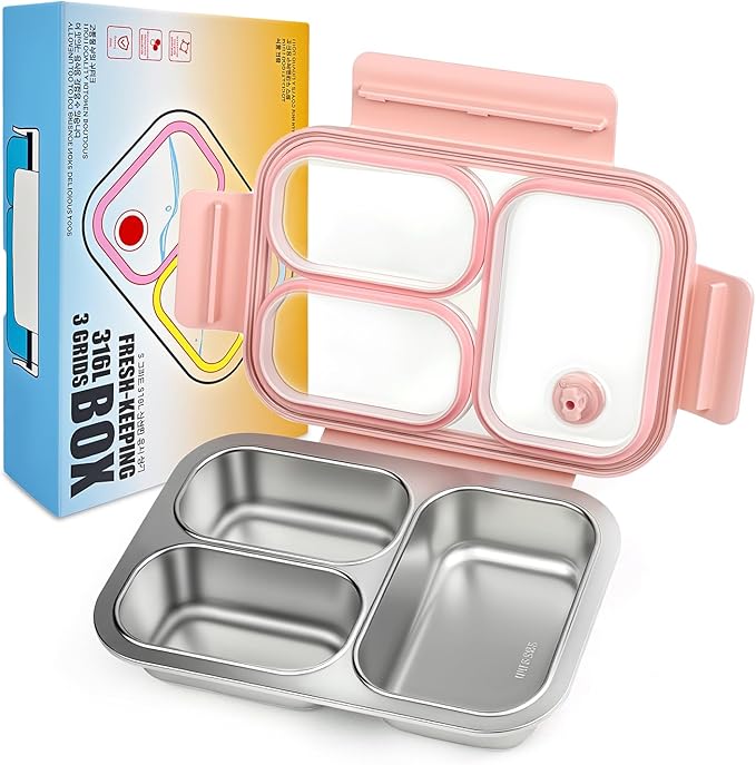 Premium 25oz SUS316L Stainless Steel Lunch Box Bento Box - Reusable Metal Snack Containers with Lids for Kids & Adults - Daycare/School/Work/Travel - Superior Corrosion-resistant (Pink)