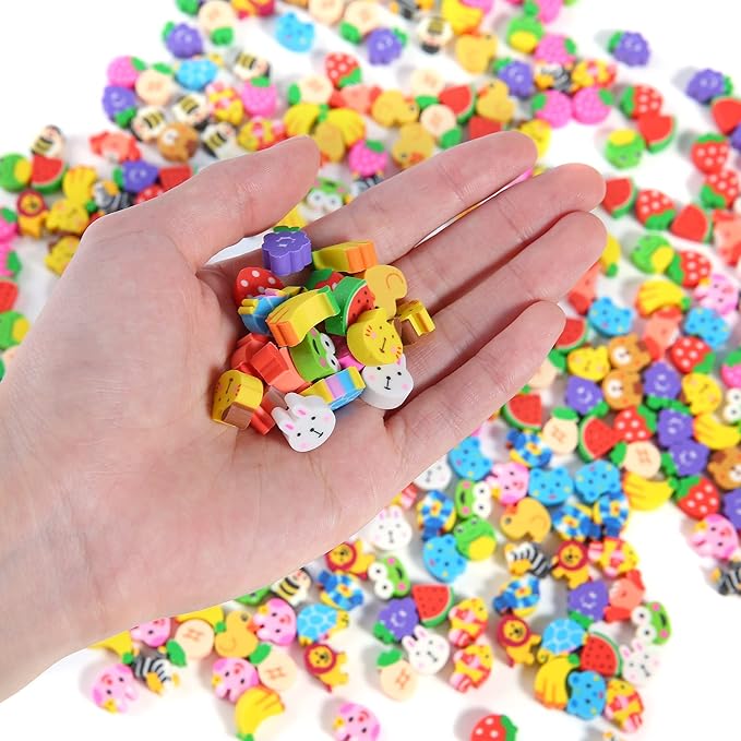 1000 Pieces Mini Erasers for Kids, Bulk Small Animal Fruit Pencil Erasers Assortment for Home Rewards, School Supplies and Gift Filling