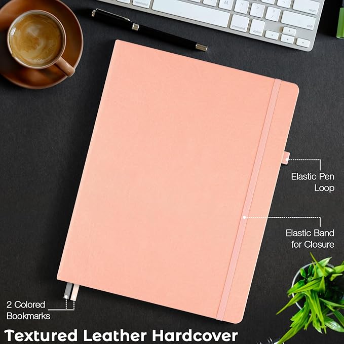 Graph Paper Notebook, Hardcover Notebook 8.5 x 11, Grid Notebook Journal for Women, Men, Large Leather Journals for Writing, Thick Paper, A4 Notebooks for Work, School Supplies, Engineering Pink