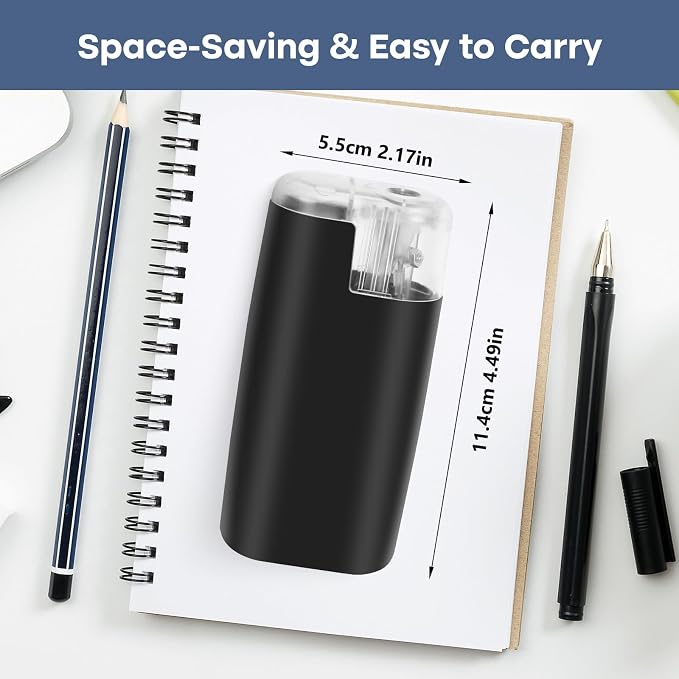 Portable Battery-Powered Electric Pencil Sharpener – Compact Design for Easy Use at Home, School, or Office – Ideal for Standard Pencils (Black)
