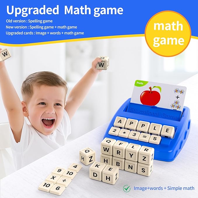 DEGIDEGI Educational Toys for Kids Ages 3-8, Matching Letter Spelling Math Counting Game,Learning Game for Preschool& Kindergarten Kids, Birthday Gifts for 3 4 5 6 7 Year Olds Boys&Girls Navy Blue