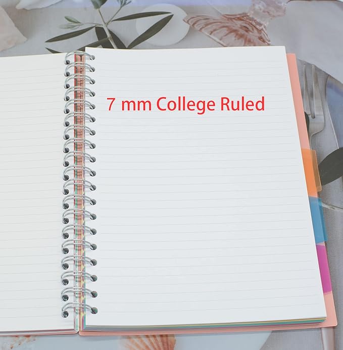5 Subject Notebook, 1 Pcs Light Blue 10 Inch x 7 Inch B5 Spiral Notebook With Waterproof Plastic Softcover, 300 Pages 80 Gsm College Ruled Papers With 5 Sheets Colorful Movable Dividers (Light Blue)