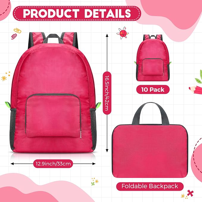 Jexine 10 Pcs Backpacks Bulk 16.5 Inches Lightweight Travel,Rose Red | Basic Book Bags for School Outdoor, Foldable Storage, Ideal Students Adults Commuters, Bulk Backpack Set for Teams