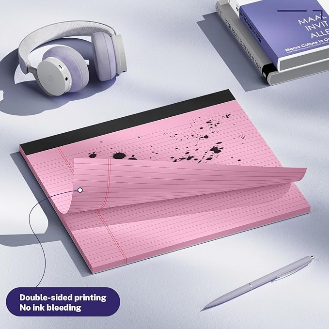 AILZFEI 3 Pack Wide Legal Pads 11" x 9.5" (Landscape Format) Pink College Ruled Note Pad Narrow Ruled 30 Sheets per Notepad Perforated Writing Paper with Thick Backboard Horizontal Pads of Paper
