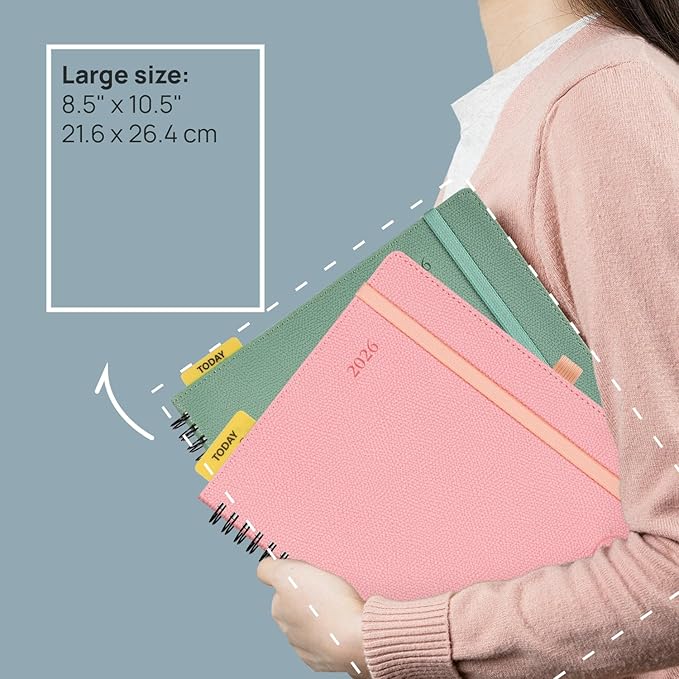 POPRUN 2026 Planner (Jan.-Dec.), Large-8.5" x 10.5", Horizontal Weekly Notebook, 12-Month Calendar Book with Monthly Tabs, Spiral Soft Cover, Inner Pocket, 100 GSM - Lavender