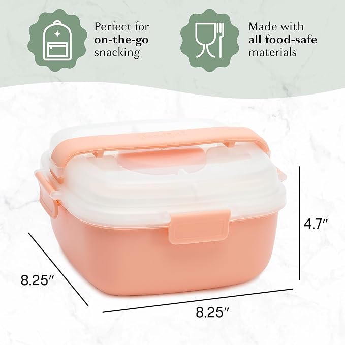 Goodful Stackable Lunch Box Container, Bento Style Food Storage with Removeable Compartments for Sandwich, Snacks, Toppings & Dressing, Leak-Proof and Made without BPA, 56-Ounce, Blush