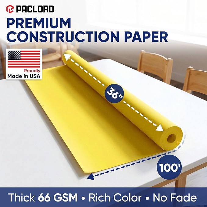 Yellow Construction Paper Roll 36" x 100 ft – Made in USA – 36" Bulletin Board Paper for Classroom & School, Teachers & Kids