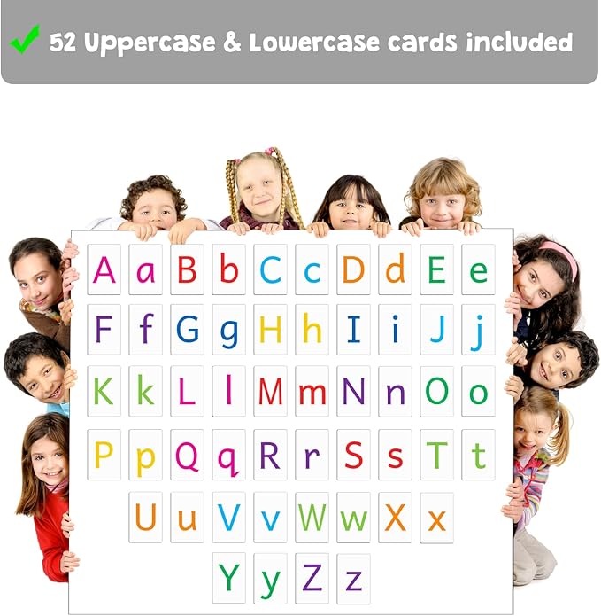 Attractivia Magnetic Big Alphabet ABC Flash Cards - 52 Sturdy Uppercase & Lowercase Large Letters, Colored - for Classroom Teachers, Homeschool, ESL, Kids and Adults