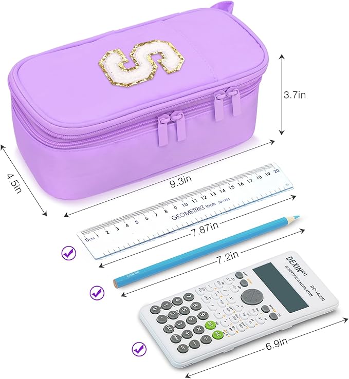 Large Pencil Case,Big Capacity Pencil Pouch,Personalized Initial Pencil Bag with smooth zipper,Multiple Pockets,Cute Aesthetic Stationery Pen Case Bag for Teen Girls College (Pink, I)