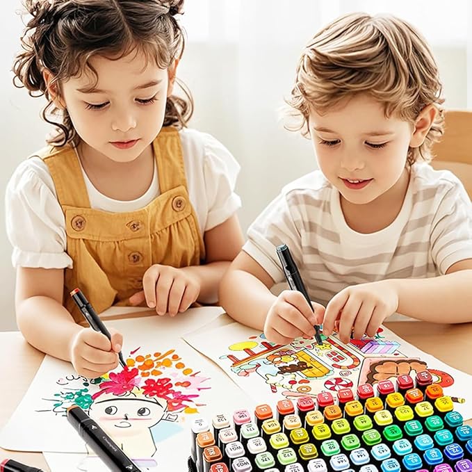 CREATSPARK Alcohol Markers 120 Colors with Base Dual Tip Art Drawing Markers for Anime Sketch Illustrations - Refillable