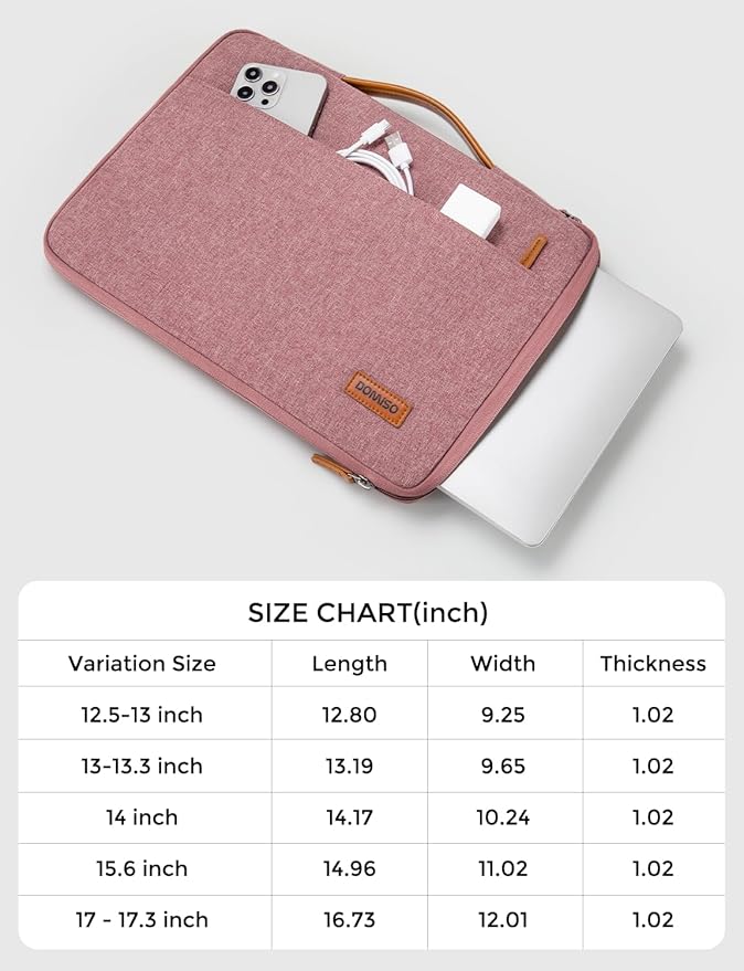 DOMISO 16-17 inch Laptop Sleeve Protective Case Cover Compatible with 16 inch 17 inch HP Dell ASUS Lenovo Chromebook,Waterproof Computer Cases Bag with Handle,Pink