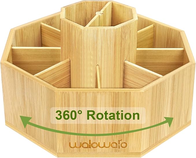 walowalo Bamboo Rotating Art Supply Organizer Caddy Holds 800+ Pencils Spinning Crayon 160 Marker Holder Desk Brush Colored Pencil Storage for Office Classroom Organization Stationary (Larger VER)