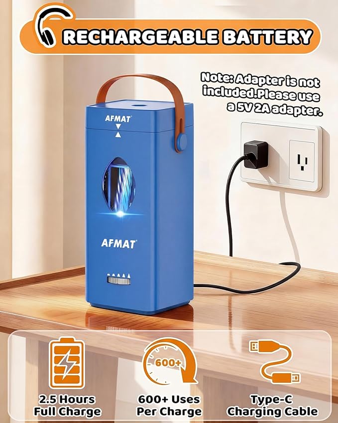 AFMAT Electric Pencil Sharpener, Fully Automatic Pencil Sharpener for 6-12mm No.2/Jumbo Pencils, Auto in & Out, 5 Sharpness Modes, Rechargeable Heavy Duty Sharpeners for Classroom/Home/Office PSC7