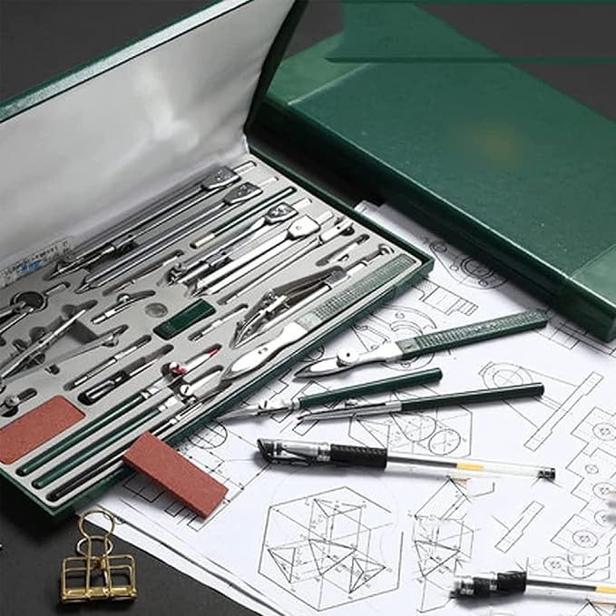 23 Piece Geometry Kit, Construction Engineering Design Professional Drawing Tools, for Drafting, Math and Making Circles with Large Extension Beam for School, Drafting, Architecture