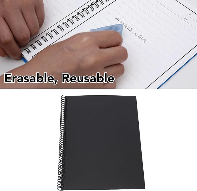 LICAEVEY Reusable Whiteboard Notebook, 180x255mm, 30 Sheets Smart Notepad, Black, Lined and Dotted Notes Pages, App Connected, Erasable