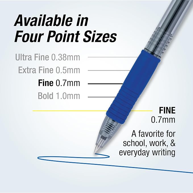 Pilot G2 Premium Gel Roller Pens, 0.7 mm, Blue Ink, Fine Point, Pack of 12 - Ideal for School, Journaling and Office Writing