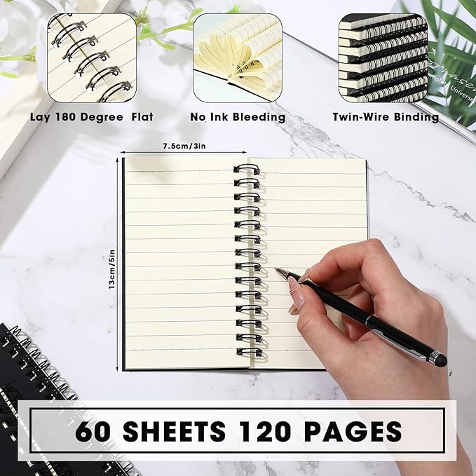 Jutom 4 Pcs Small Spiral Notebooks Memo Pads 3x5 Bulk Small Pocket Notebooks Mini Notepads with Lined Pages Mini Journals for Office School Work Supplies, 120 Pages (Black)