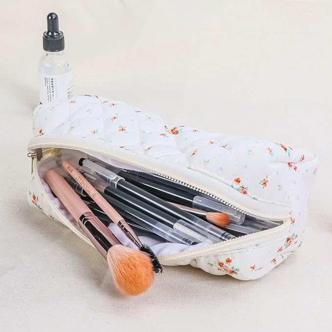 Pencil Case Office College School Storage Bag Pouch Holder Box Organizer Makeup Pouch Cosmetic Bag Aesthetic Cute Pen Case for Girls Boys Kids (Striped flower)