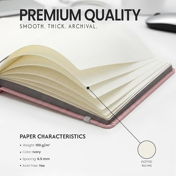 EVERLINEA 5.6” x 8.3” Embossed Heart A5 Hardcover Notebook, 240 Dotted Pages, Powder Pink