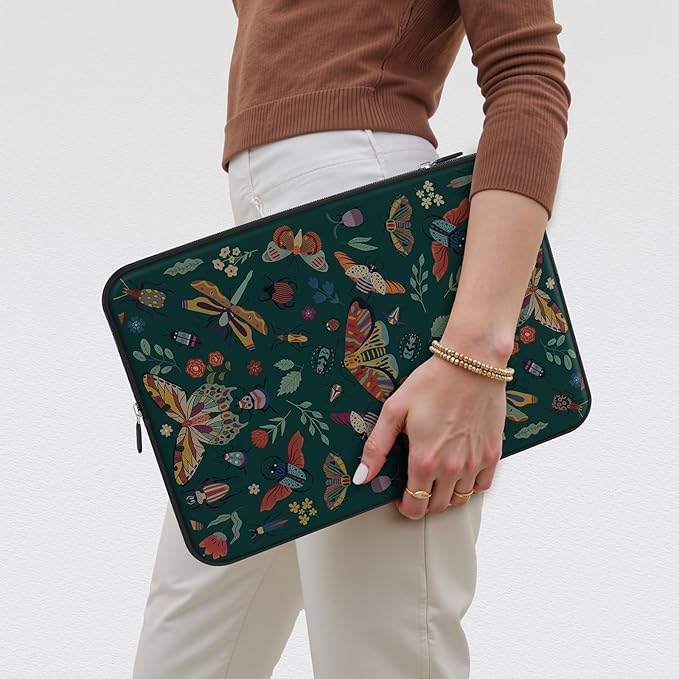 iCasso Laptop sleeve 13 inch for MacBook Air 13-13.6 inch,Retro Laptop case for Macbook Pro 13 inch, Slim Protective Travel Carrying Case for MacBook Pro 14 inch, Chromebook, HP, Dell, Green Butterfly