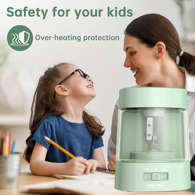 Deli Electric Pencil Sharpener, Automatic Pencil Sharpeners for No.2 Pencils Colored Pencils, USB & Battery Operated Pencil Sharpener for School, Home, Office, Classroom, Green