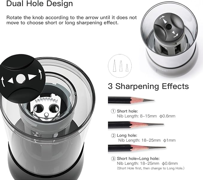 AFMAT Rechargeable Long Point Pencil Sharpener for Artist, 3 Point Options, Auto Stop, 8-25mm Super Long Tip, Electric Artist Pencil Sharpener for φ6-8.5mm Charcoal/Drawing/Sketching/Colored Pencils