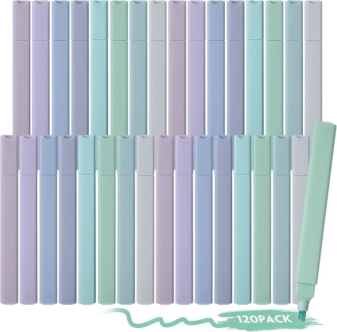 Marspark Highlighters Bulk Chisel Tip Aesthetic No Bleed Cute Color Marker Pens for Journal Planner Notes School Study Office Supplies(120 Pcs,Avender Mint Colors)