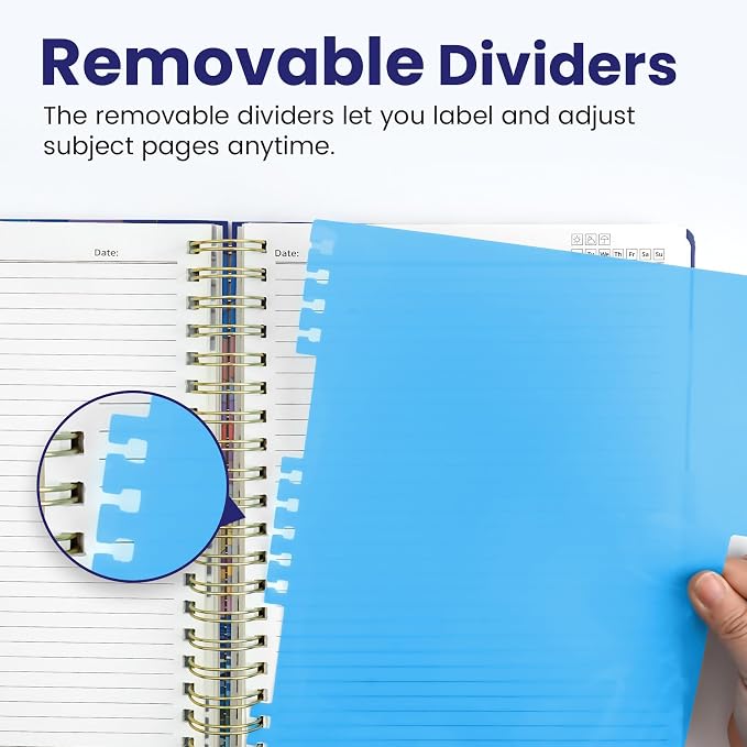 Taja Pretty Large Spiral Lined Notebook for Work with 5 Removable Dividers