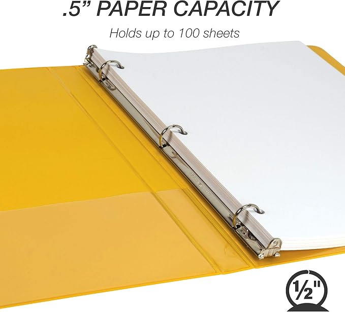 Samsill 1.5 Inch 3 Ring Binders, Economy Round Ring, Clear View Cover, 325 Sheet Capacity - for School, Home, Office - Yellow, 12 Pack