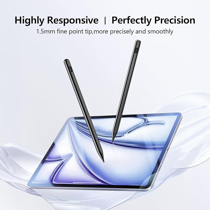 Stylus Pen for iPad 6th-11th Generation-2X Fast Charge Active Pencil Compatible with 2018-2026 Apple iPad Pro 11"/12.9"/M4, iPad Air 3/4/5/M2/M3/M4,iPad mini 5/6/7 Gen-Black