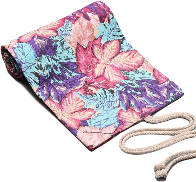 DIYOMR 24/36/72 Slots Pencil Wrap Pencil Rolls, Artist Colored Pencils Roll Up Bag Short Brushes Pouch Case Pencils Organizer for Drawing Coloring and Sketching (Maple Leaves, 72slots)