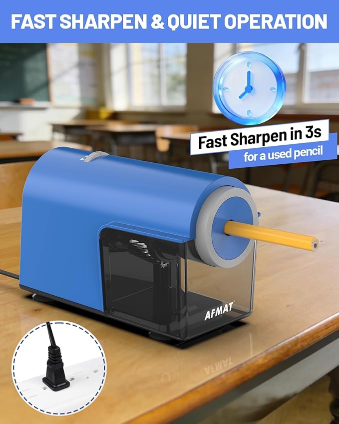 AFMAT Electric Pencil Sharpener, Fully Automatic Pencil Sharpener for 6.5-10.5mm No.2/Jumbo/Colored Pencils, Auto in & Out, 5 Sharpness Modes, 10000+ Sharpenings for Classroom Home Office, PSC5(120V)