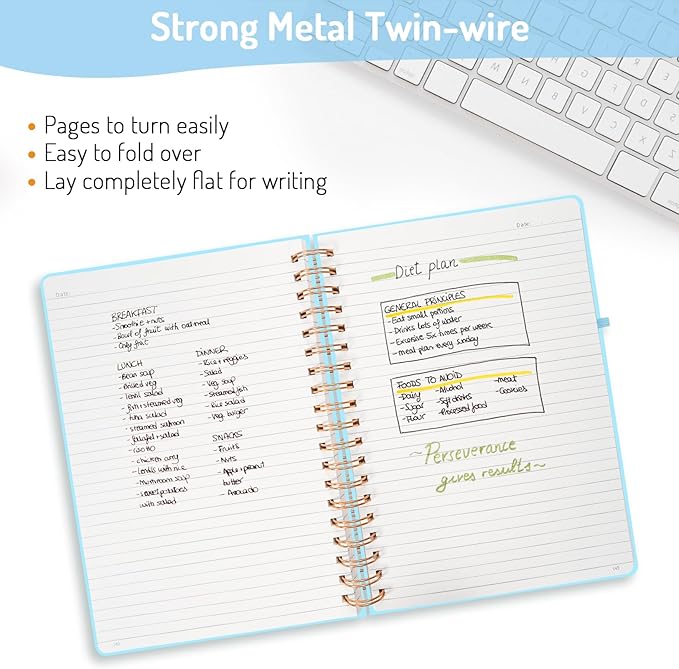 Forvencer A4 Lined Spiral Journal Notebook with 300 Numbered Pages, 11" X 8.5" Thick Journals for Writing with 100GSM Paper, Hardcover Notebooks with Contents for Work, School, Sky Blue