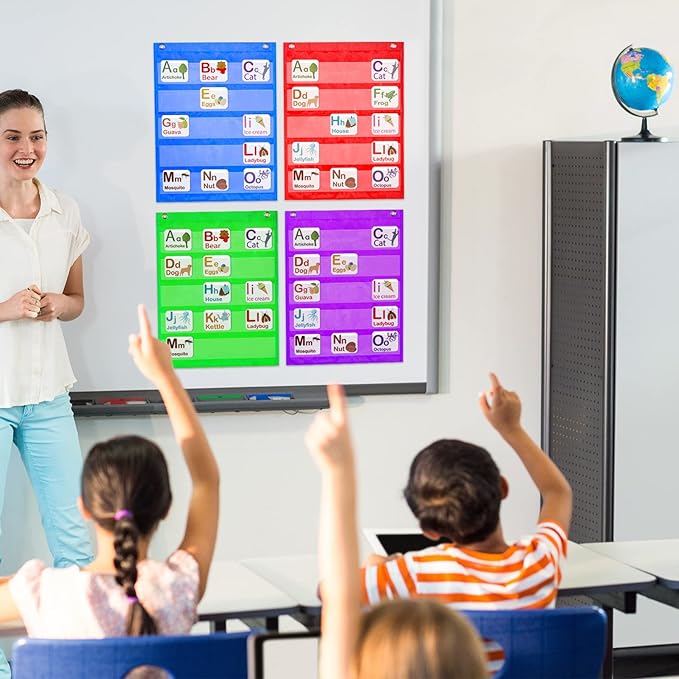 Lincia 6 Pcs Classroom Magnetic Pocket Chart Squares Teacher Small Mini Pocket Chart Organizer Back to School Resources for Homeschool Schedule Activities, 6 Colors(17.7 x 14 Inch)