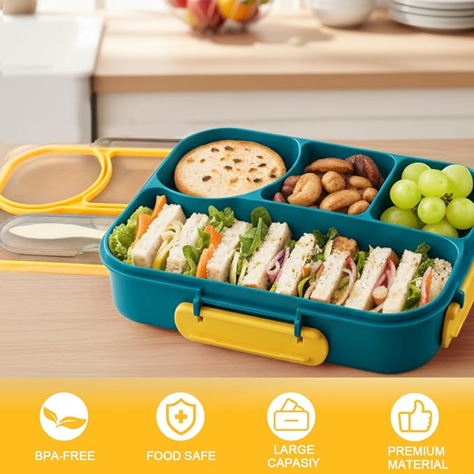 Bento Box for Adults, 4 Compartments Lunch Box, Lunch Containers, Dark Blue