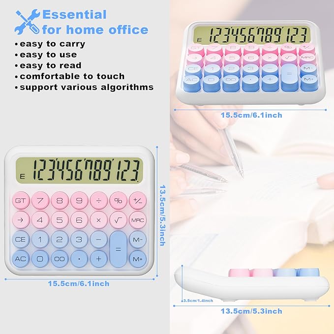 DECKLIT Battery Desk Calculator - 12 Digit Extra Large 5-Inch LCD Display, Big Buttons, 15 Tilt Screen (White)