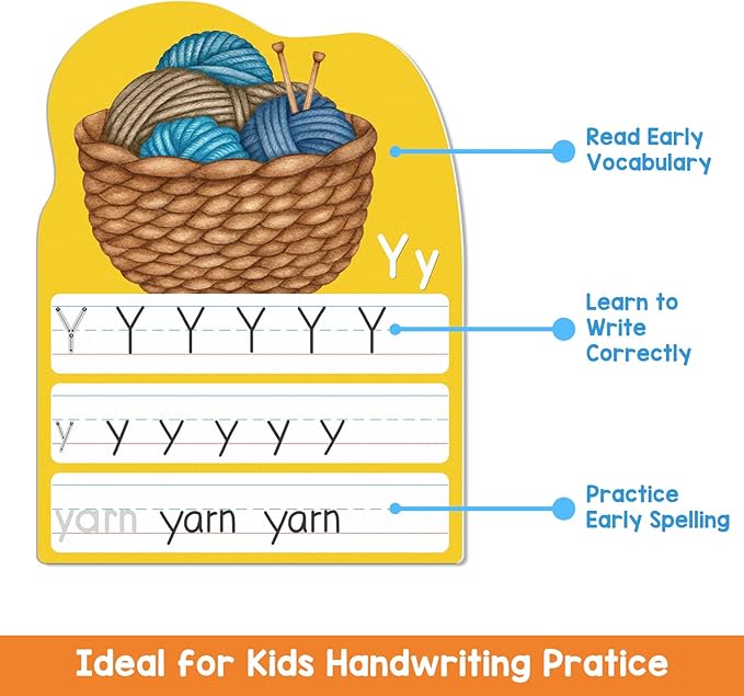 Alphabet Writing Practice Cards, Handwriting Letter Educational for Kindergarten & Grade 1-3, Double-Sided Printing for Trace Uppercase Lowercase Letters, 13 Dry Erase Cards, 26 Pages