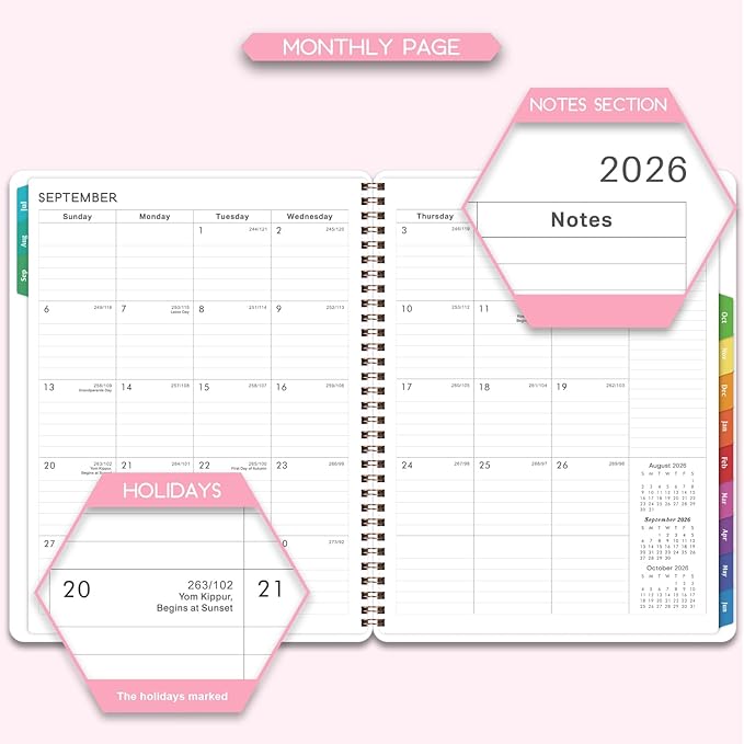 Planner 2026-2027 - Academic Planner 2026-2027, Jul. 2026 - June. 2027, 8" x 10", Planner Weekly and Monthly with Tabs, Planners 2026, 12 Month Calendar with Colourful Tabs, Twin-Wire Binding - Pink Marble