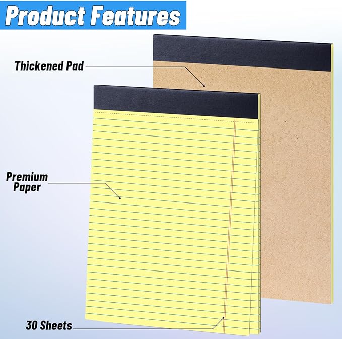 48 Pack Yellow Legal Pads Bulk 8.5 x 11 Wide Ruled, Perforated Writing Pad 30 Sheets, Bulk Notepad with Thick Paper, 8-1/2 x 11 Note Pads Yellow, Lined Paper Notebooks for Office School Home Supplies