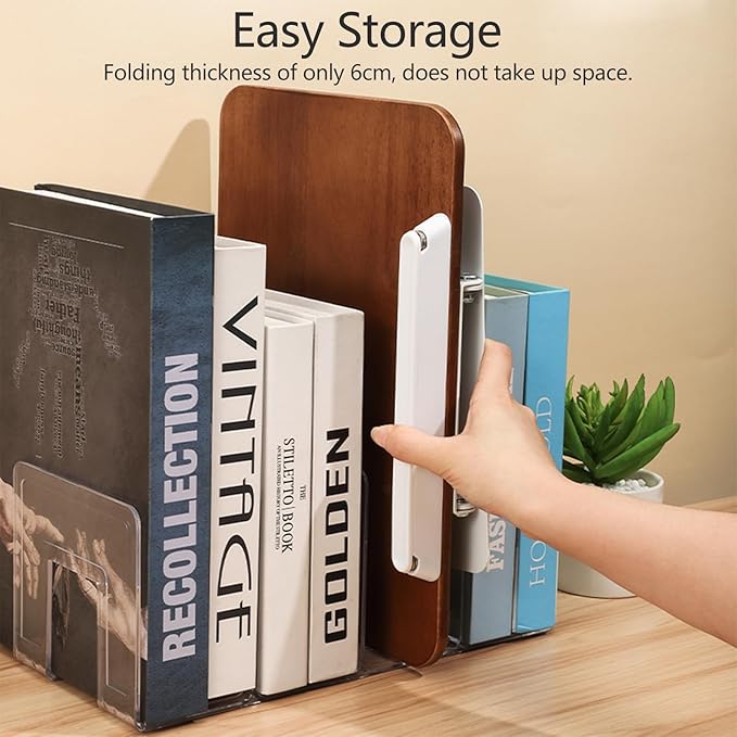 360° Rotating Book Stand for Reading, Adjustable Foldable Book Holder for Reading, Cooking, Office, Compatible with Cookbooks, Textbooks, Tablets, Sheet Music, and Laptops (White Wood Grain)