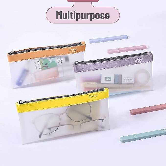 Mr. Pen- Clear Pencil Pouch, 8.50"x4.25", 3 Pack, Durable TPU Material, Medium Water-Resistant Pencil Bags with Smooth Zipper, Multipurpose Clear Pouch for Stationery, School, Office, Travel Supplies