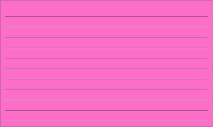 Colonial Cards: 150 Color Cardstock 3" x 5" Index Cards, Bright Pink, Lined Landscape Format