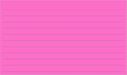 Colonial Cards: 150 Color Cardstock 3" x 5" Index Cards, Bright Pink, Lined Landscape Format