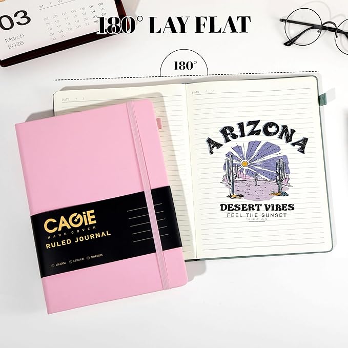 CAGIE Lined Journal Notebook, 320 Pages College Ruled Notebook, 100 Gsm Paper Thick Journal, B5 Hardcover Leather Journals for Writing Women, 7.6x10 In, Pink