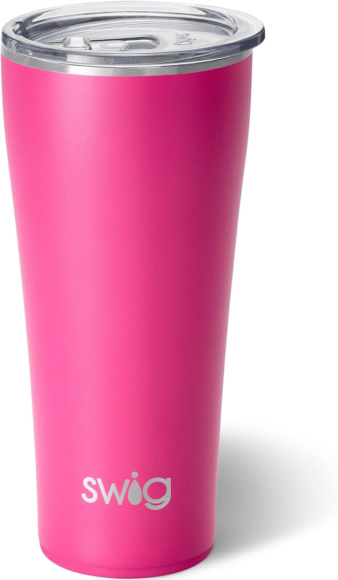 Swig Life 32oz Insulated Tumbler, Travel Coffee Tumbler with Lid, Cup Holder Friendly Travel Coffee Mug, Stainless Steel with Lid (Hot Pink)