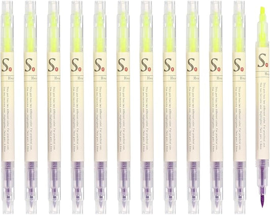PATIKIL Dual Tip Highlighters, 12 Pack Double Sided Colored Highlighter 2 Colored No Bleeds Broad and Fine Tips Marker Pens Studying Supplies for Books Office Home, Purple/Yellow