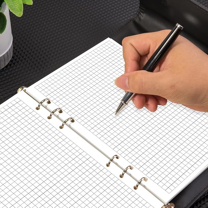 A5 Grid Refill Paper, 6-Hole Graph Paper, 100Sheets / 200Pages Loose-Leaf Grid Paper, 100gsm White Paper, 5.8" x 8.3 "