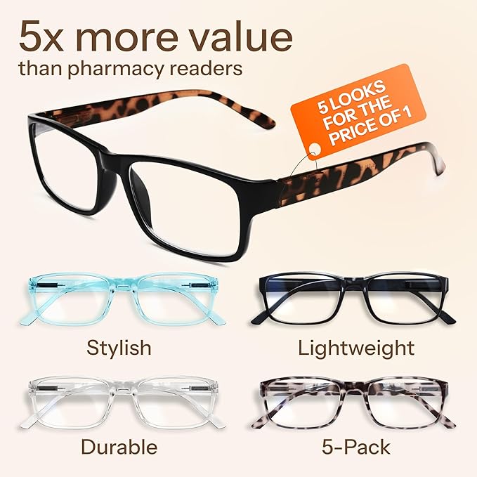 Gaoye 1.0 Professional Reading Glasses for All Day - Computer Readers with Blue Light Protection - Value Pack
