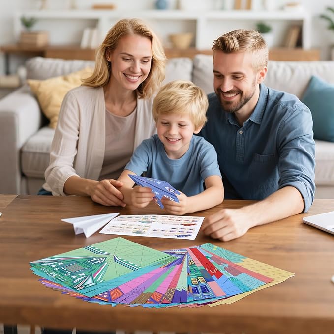 Vodolo Paper Airplane Kits with 16 Classic Designs,32 Sheets Paper Planes Origami Kit for Kids Ages 5-12,Airplane Gifts for Boys and Girls